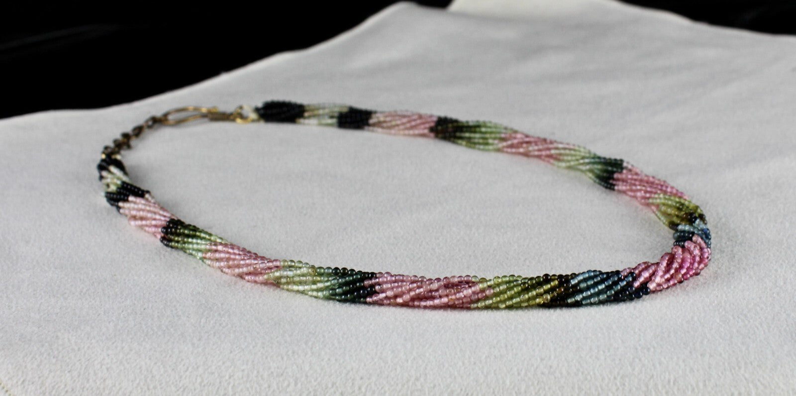 Sterling Silver Necklace 10 Line Multi Tourmaline Beads 109ct Round Gemstone