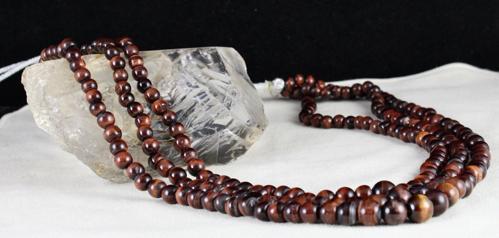 Natural Red Tiger's Eye Gemstone Necklace 3 L 611 Ct Beaded Round Fashion