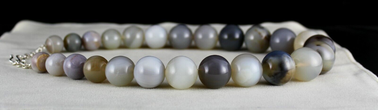 Big Natural Agate Beads Multi Round 1 Line 1562 Carats Gemstone Silver Necklace