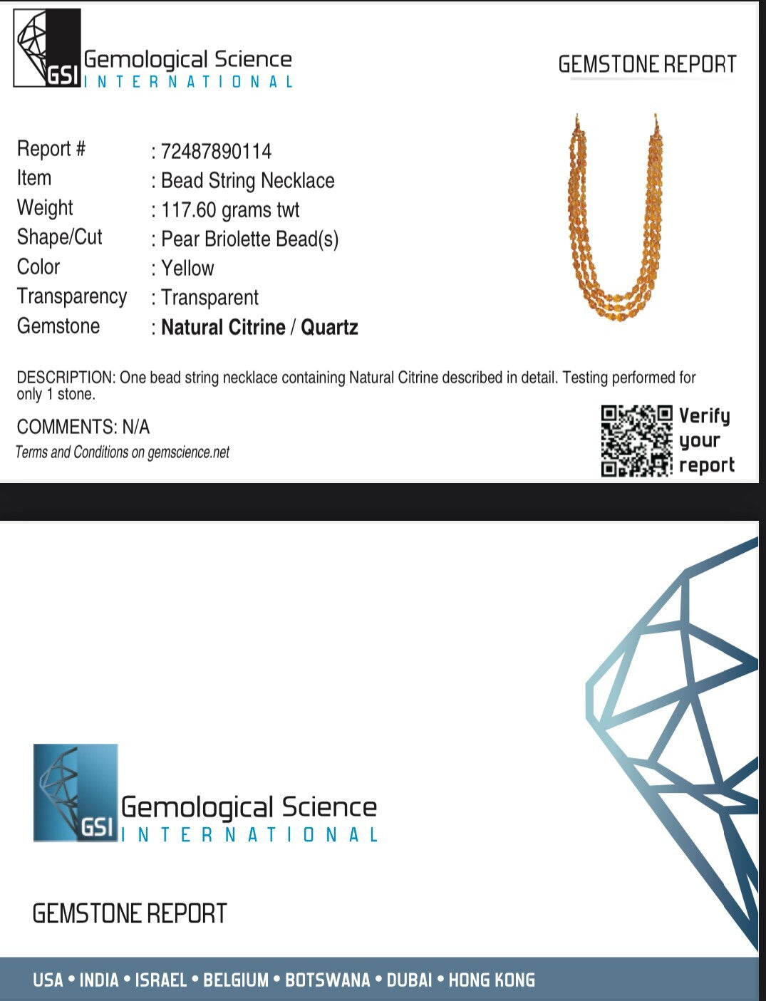 Certified Natural Yellow Citrine 565 Ct Beads Drops Golden Gemstone Necklace