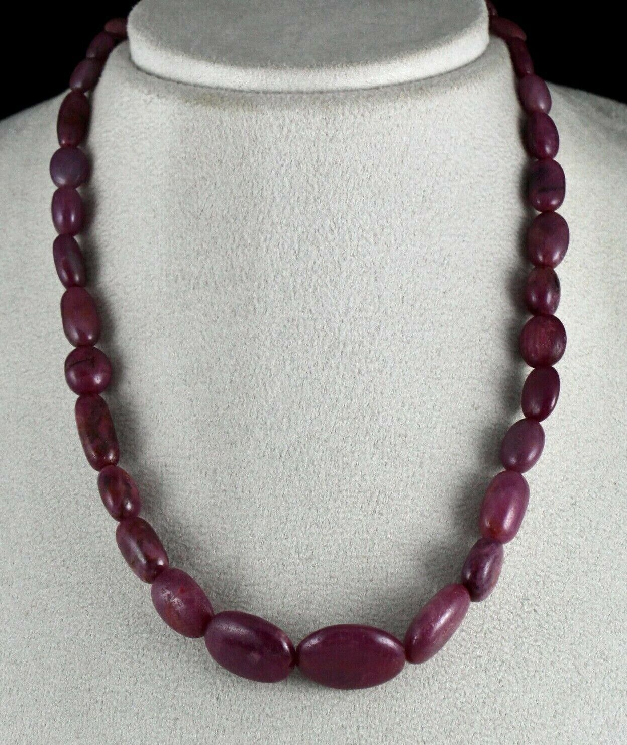 NATURAL UNHEATED RUBY BEADS NUGGET 1 LINE 363 CARATS GEMSTONE SILVER NECKLACE