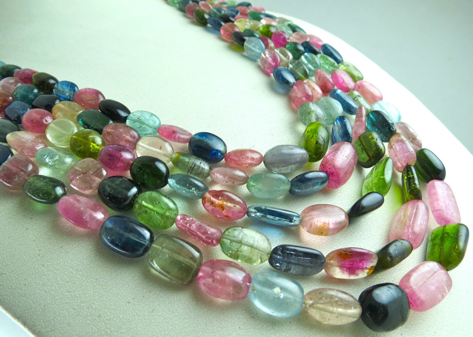 NATURAL MULTI TOURMALINE BEADS LONG 5 LINE 843 CARATS GEMSTONE FASHION NECKLACE