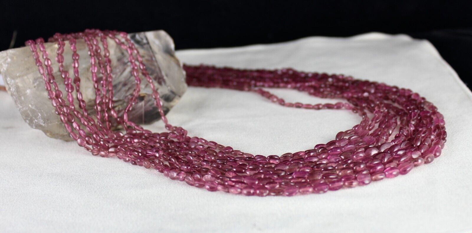 NATURAL PINK TOURMALINE BEADS CABOCHON 9 L 580 CT GEMSTONE STATEMENT NECKLACE