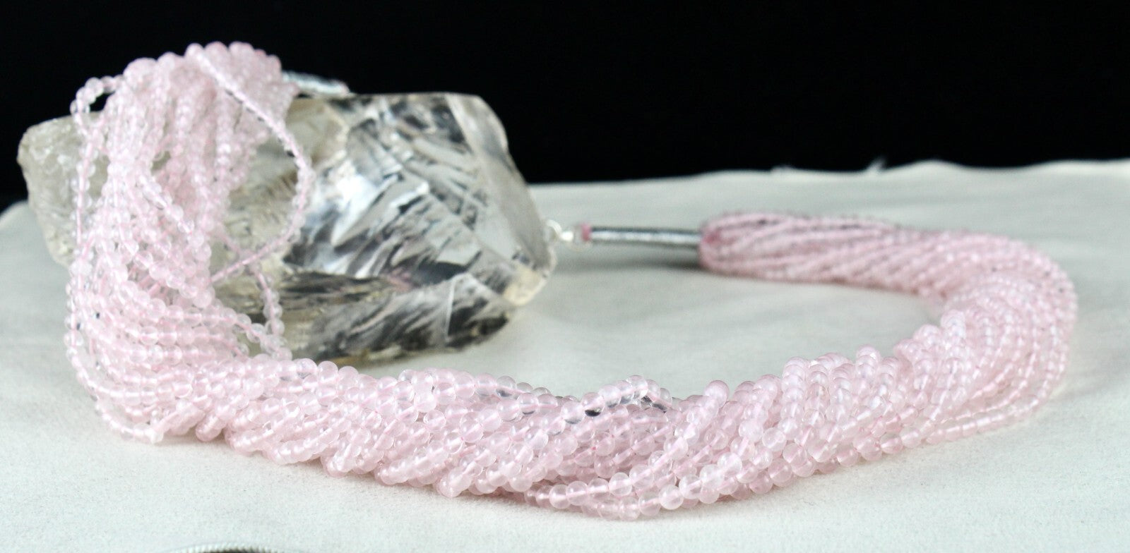 Natural Pink Rose Quartz 801 Ct Round Beads Semi-precious Necklace 17 Line