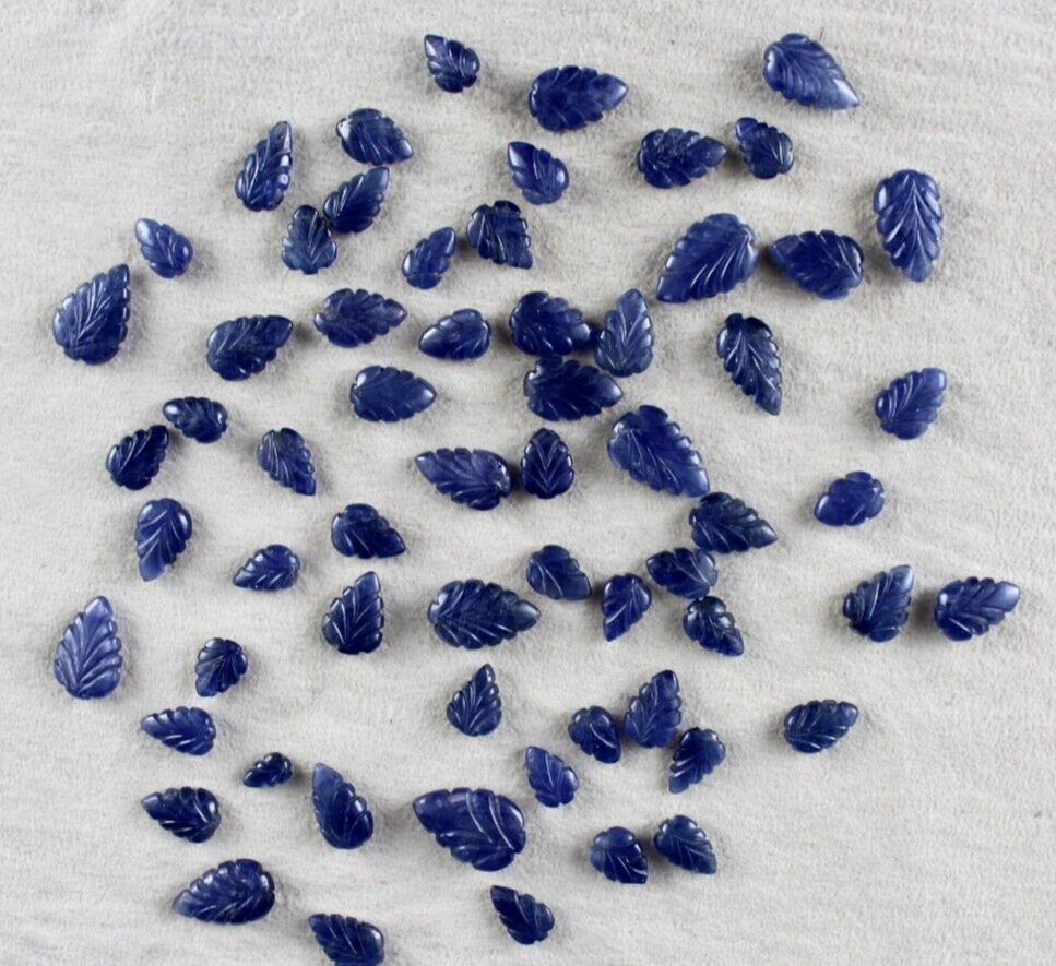 NATURAL UNHEATED BURMA BLUE SAPPHIRE CARVED LEAVES 64 Pc 129 CT LOOSE GEMSTONE