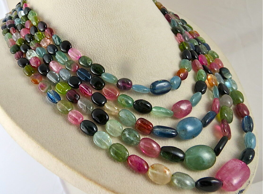 Natural Multi Tourmaline Aquamarine Beads 848 Ct Gemstone Fine Cocktail Necklace