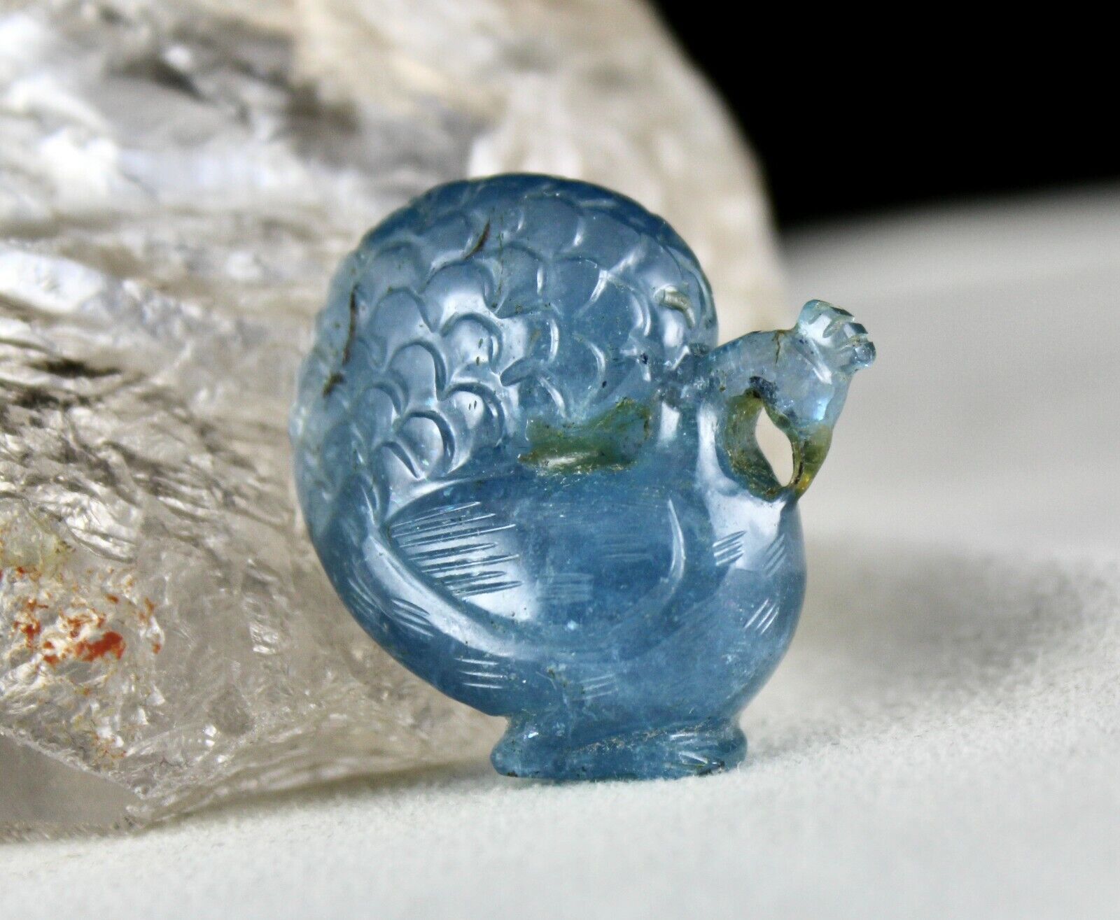 Antique Natural Blue Aquamarine Carved Peacock 74.66 Ct Rare Gemstone Pendant