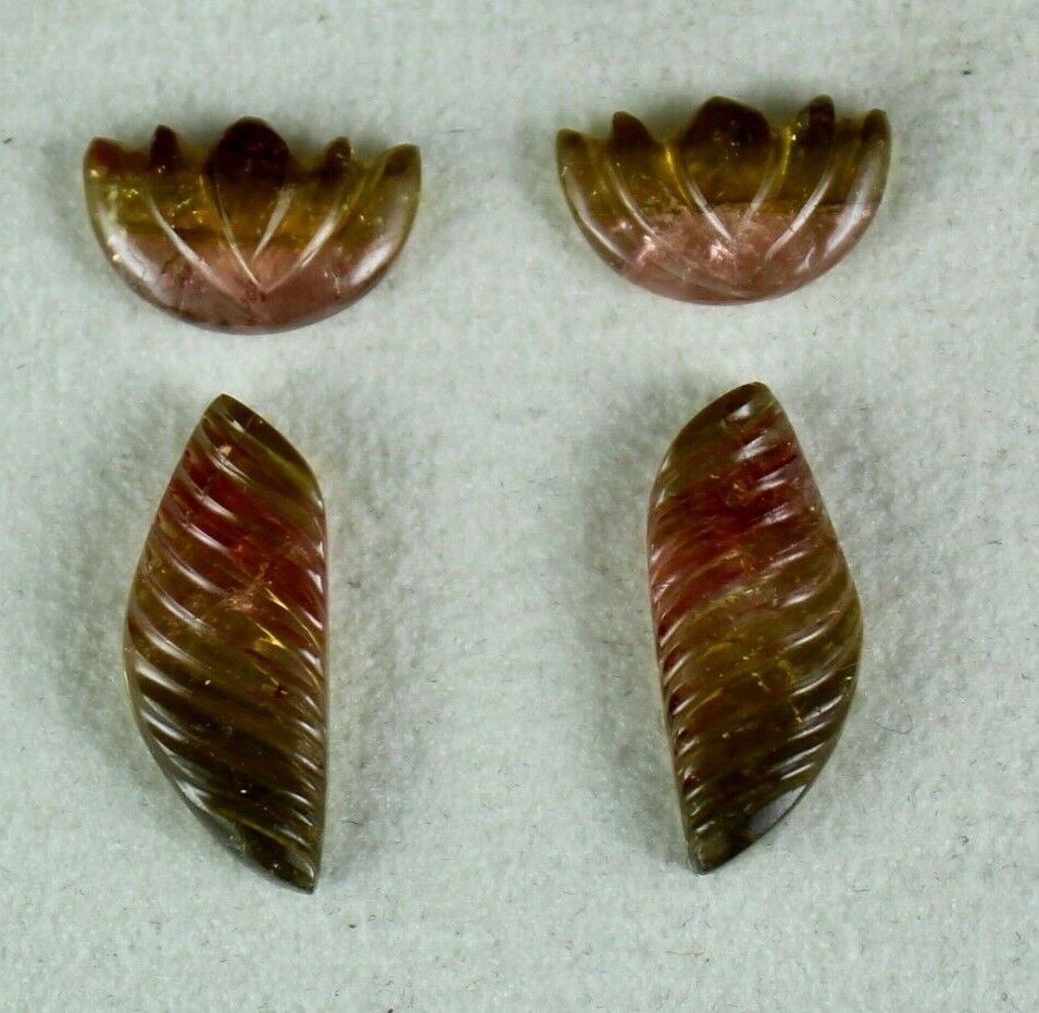 RARE COLOUR NATURAL TOURMALINE CARVED 4 PCS 18.12 CARATS GEMSTONE FOR EARRING