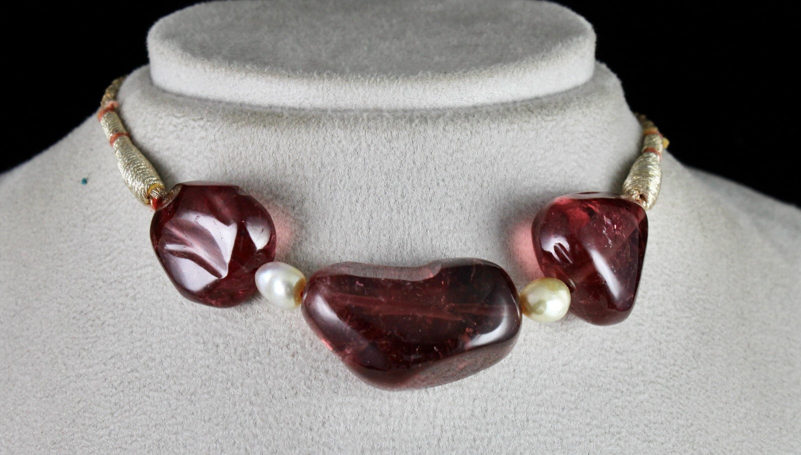 Certified Antique Natural Tourmaline 220 Ct & Pearl Beads Unique Choker Necklace