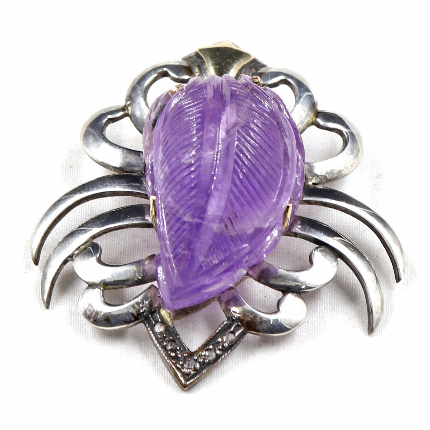 Antique Amethyst 78.55ct Natural Diamond Victorian Pendant Sterling Silver