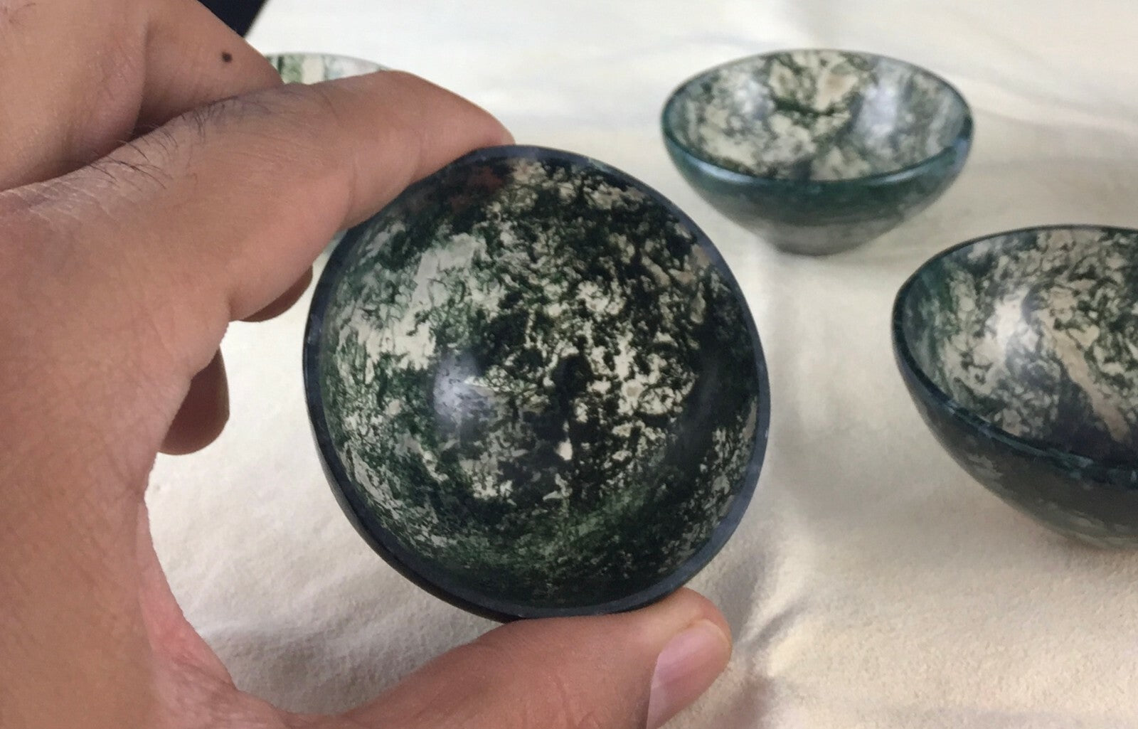 Natural Mos Agate Carved Bowls Semi Precious 861 Ct Gemstone Home Decor 7 Pcs