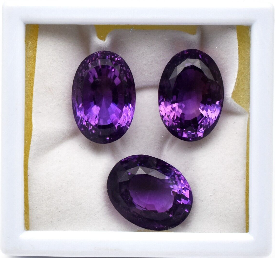 Certified Natural Amethyst Oval Cut 3 Pc 84.50 Ct Gemstone For Earring Pendant