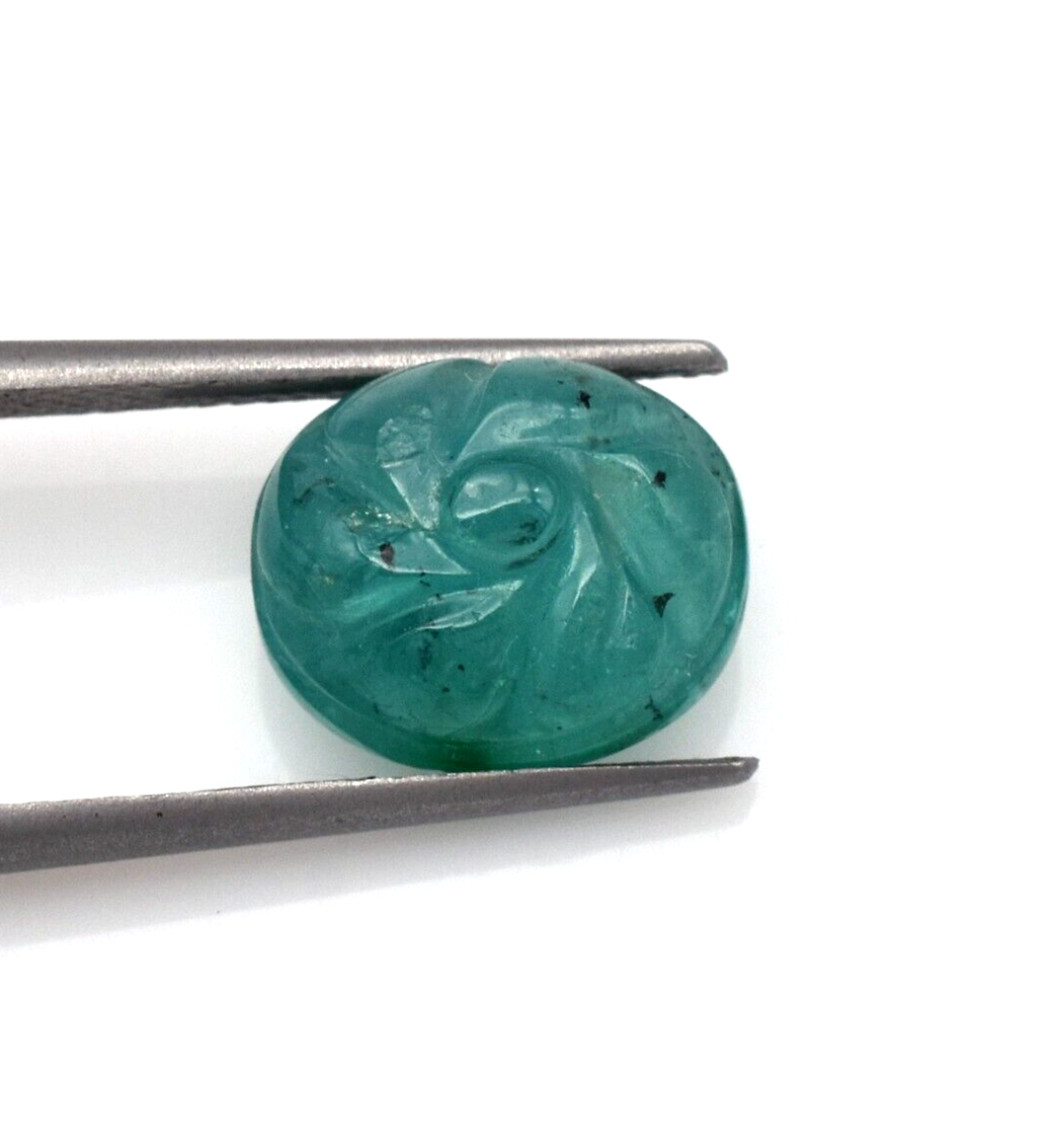Natural Emerald 4.08 Ct Carved Oval Certified Loose Gemstone For Ring Pendant