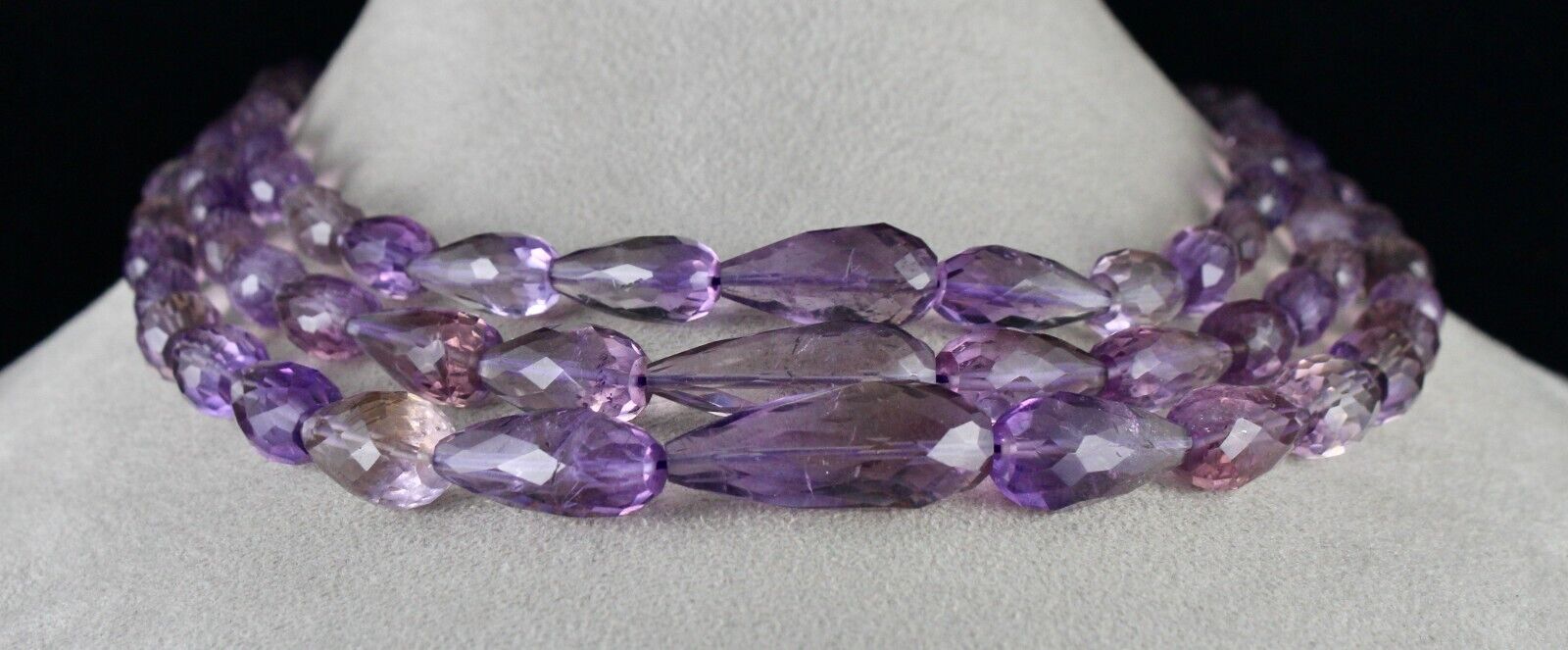 NATURAL PURPLE AMETHYST BEADS TEAR DROPS 3 L 727 CARATS GEMSTONE FINEST NECKLACE