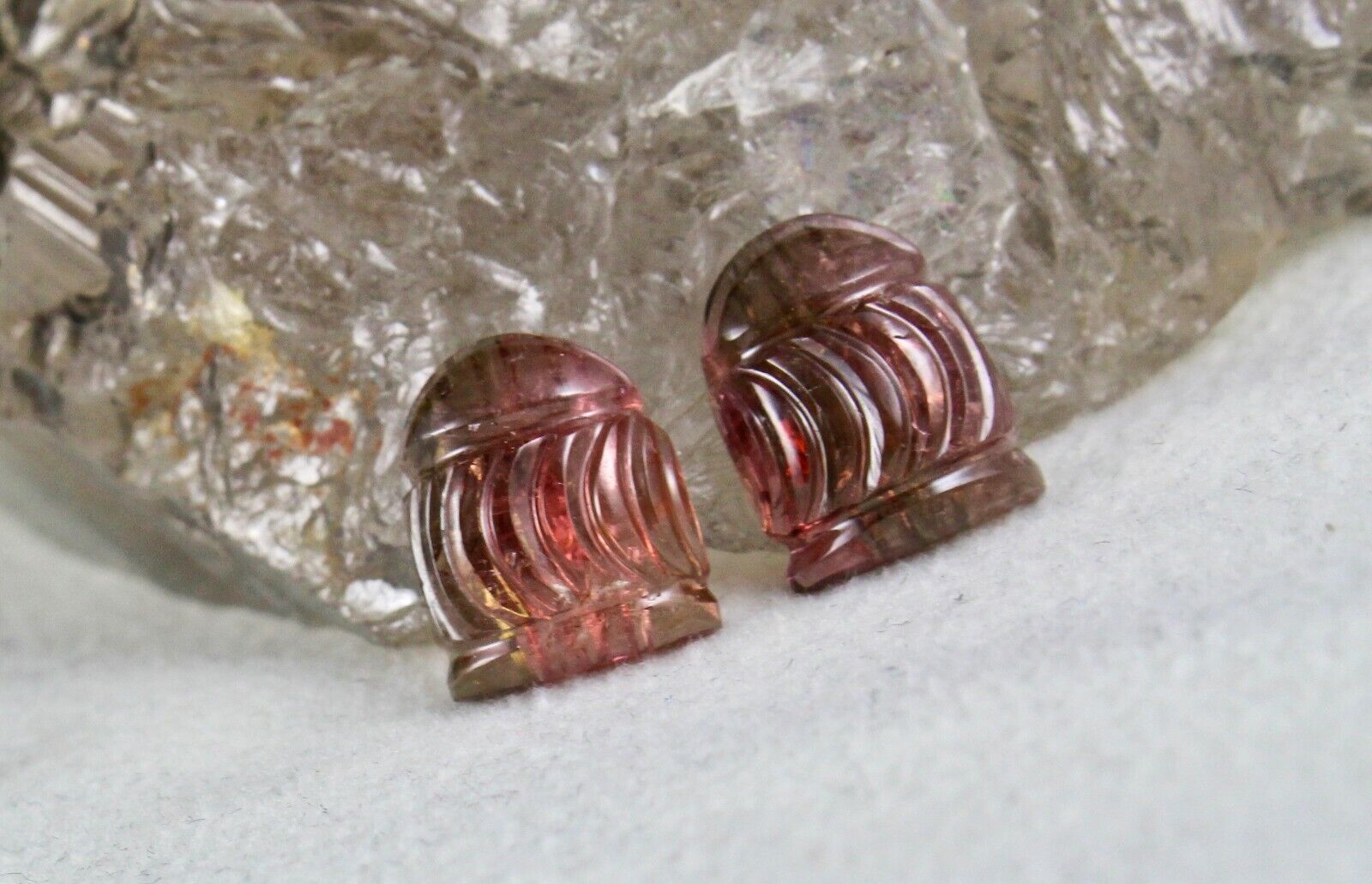 RARE COLOUR NATURAL TOURMALINE CARVED 4 PCS 59.66 CARATS GEMSTONE FOR EARRING