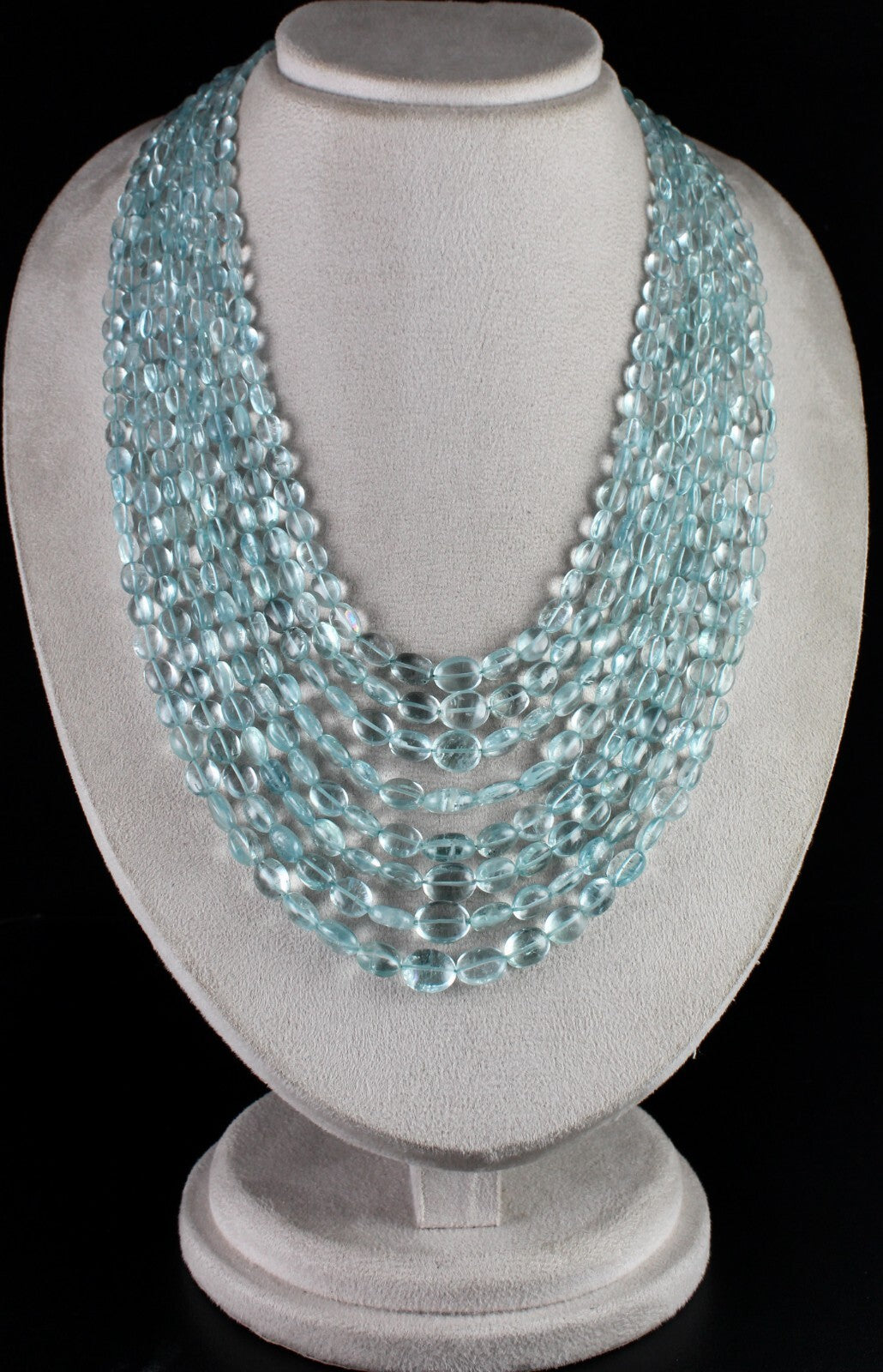 Certified Natural Aquamarine Beads Necklace 8l 965 Ct Blue Gemstone Important