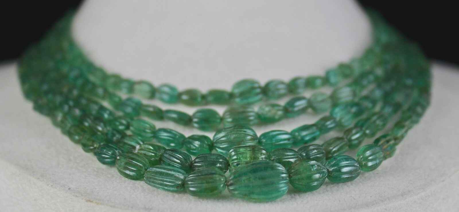 ANTIQUE NATURAL ZAMBIAN EMERALD BEADS CARVED 5 LINE 356 CARATS GEMSTONE NECKLACE