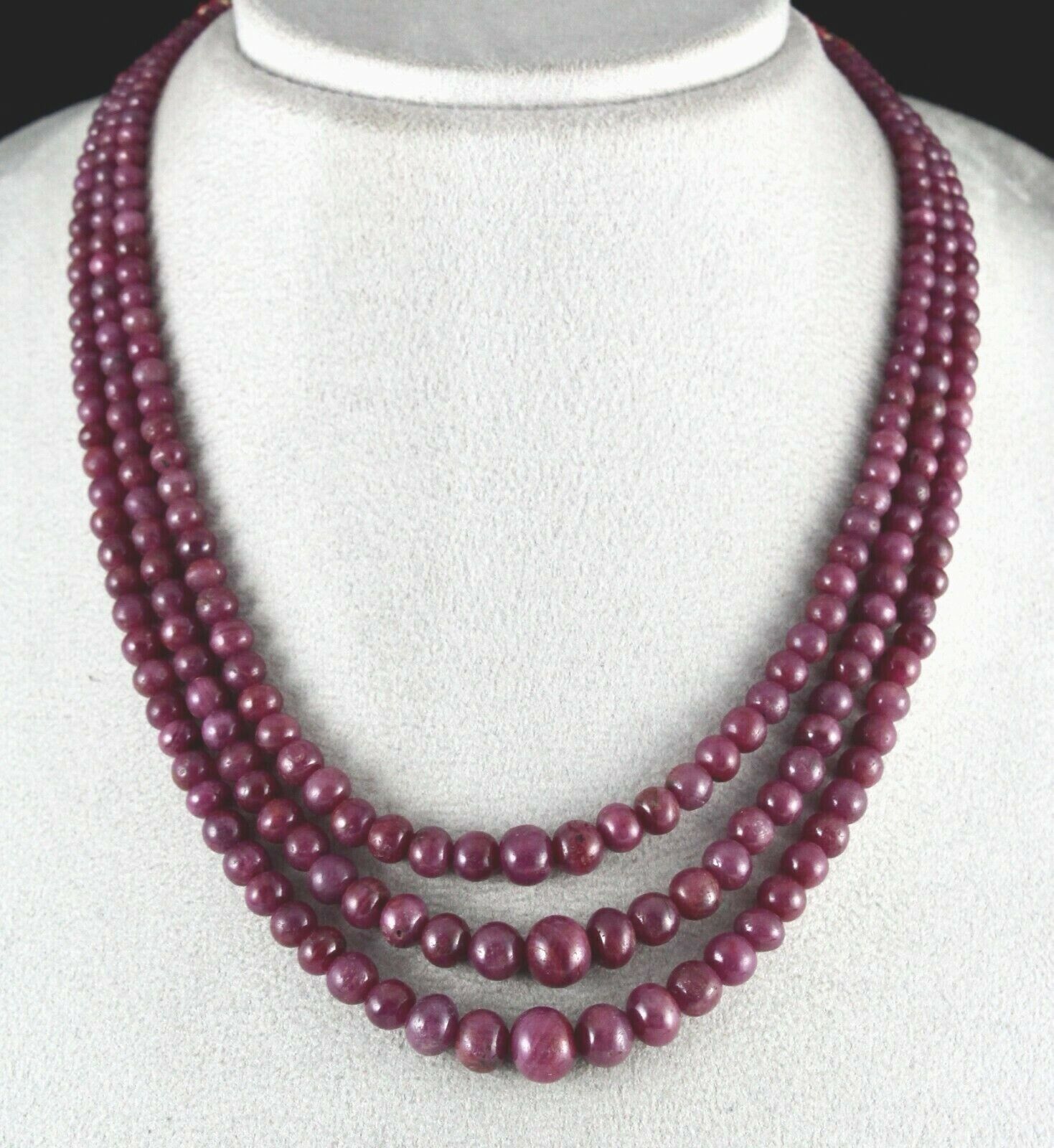 Natural Ruby Beads Round 3 Line 444 Carats Untreated Gemstone beaded Necklace