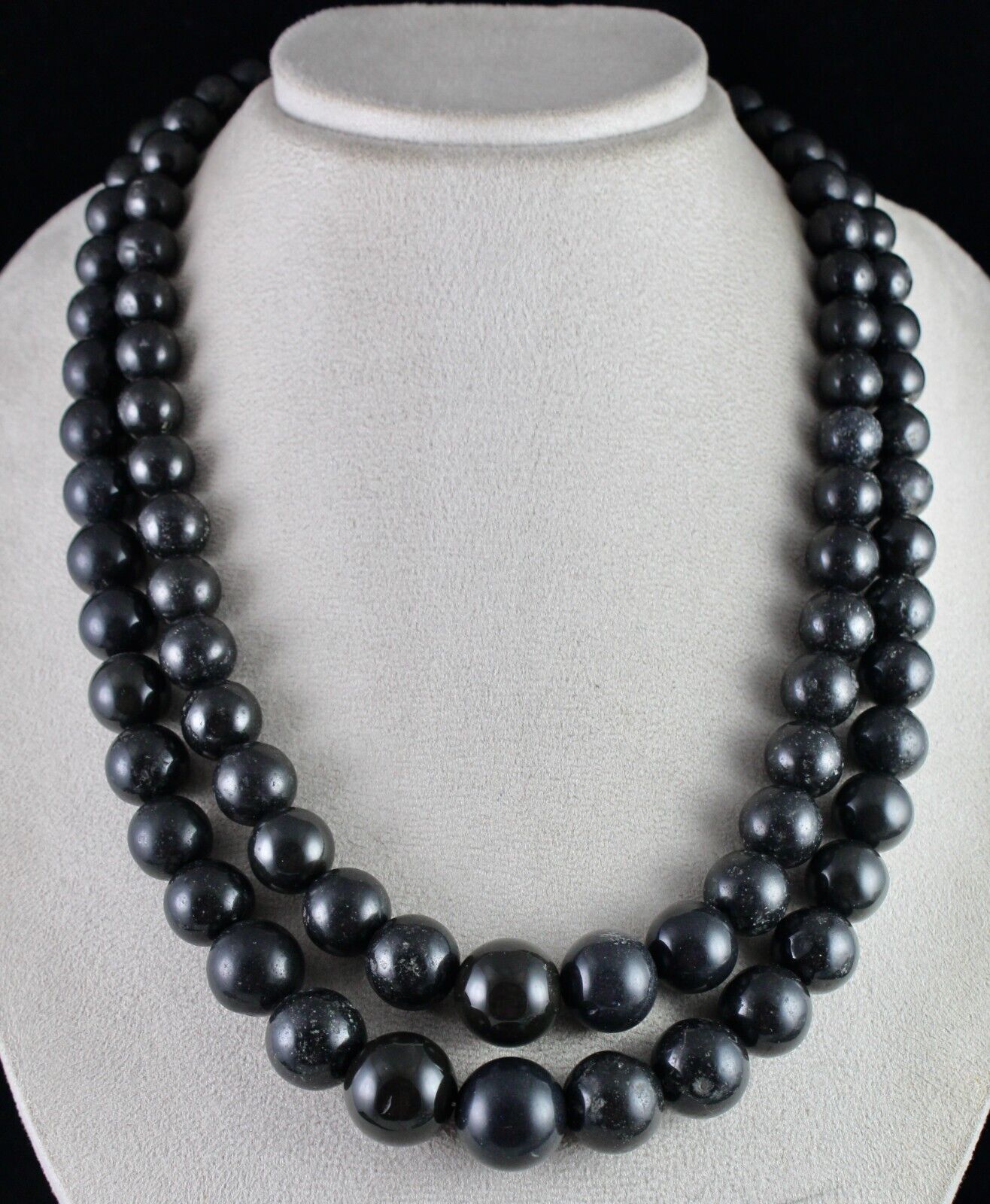 Natural Black Jade Beads Round 2 L 1658 Ct Big 19mm Gemstone Fashion Necklace