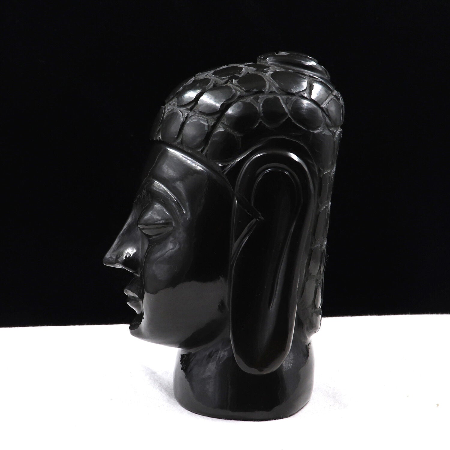 NATURAL BLACK JADE BUDDHA HEAD 8645 CTS GEMSTONE STATUE FOR HOME DECOR