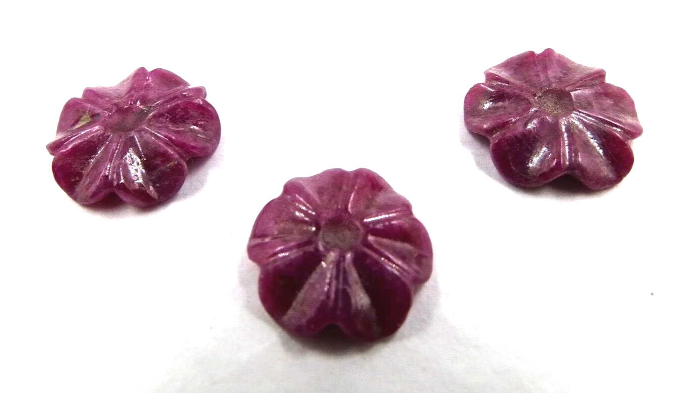 Natural Ruby 25 Ct Carved Flower Design Ring Pendant Earring Set