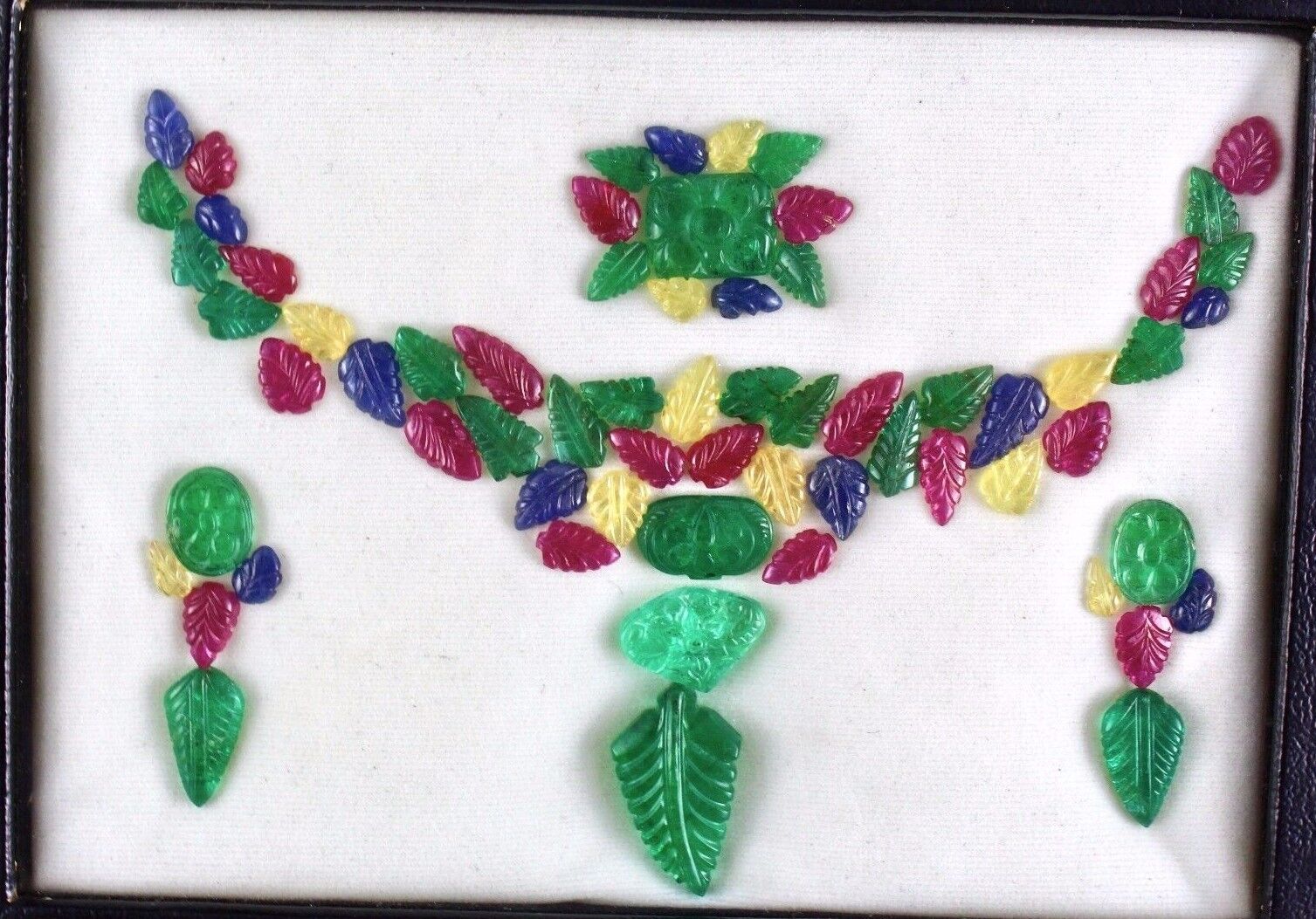 Multi Emerald Ruby Sapphire Carved Leaves Loose Gemstone Necklace Designing Set