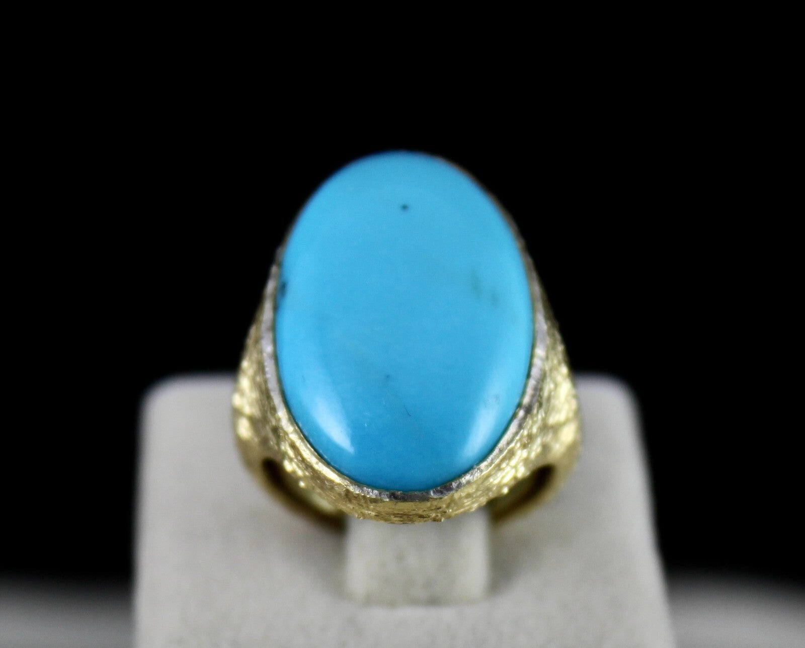 Natural Arizona Turquoise 50ct Cabochon 925 Sterling Silver Gold Ring