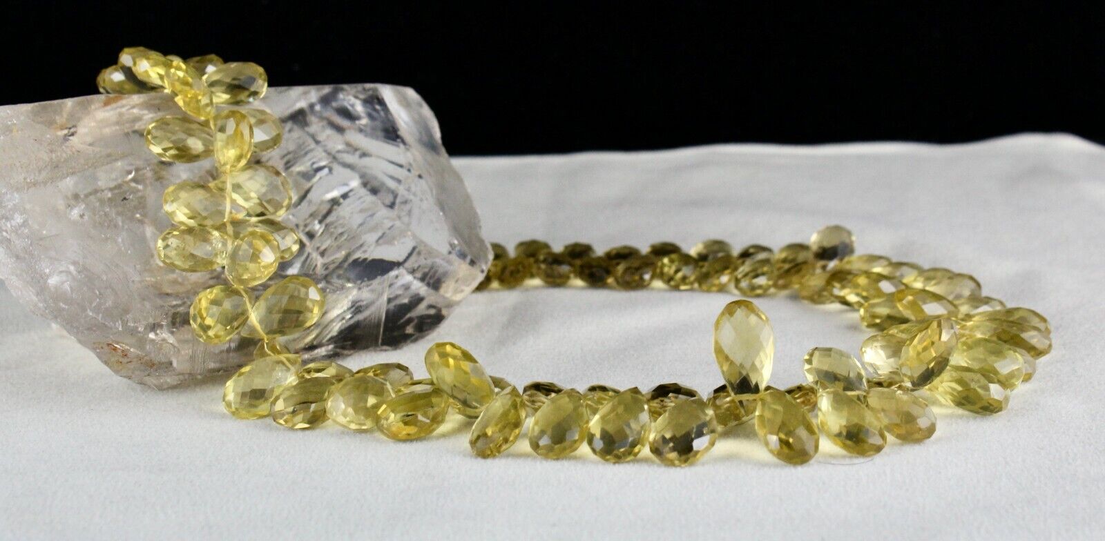 NATURAL LEMON QUARTZ BEADS 1 LINE 665 CARATS TEAR DROPS GEMSTONE FINEST NECKLACE