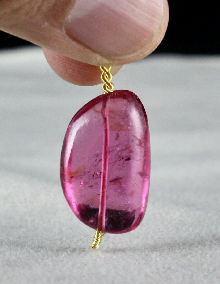 Certified Natural Tourmaline Rubellite 26.65 Ct Bead Cabochon Drilled Pendant
