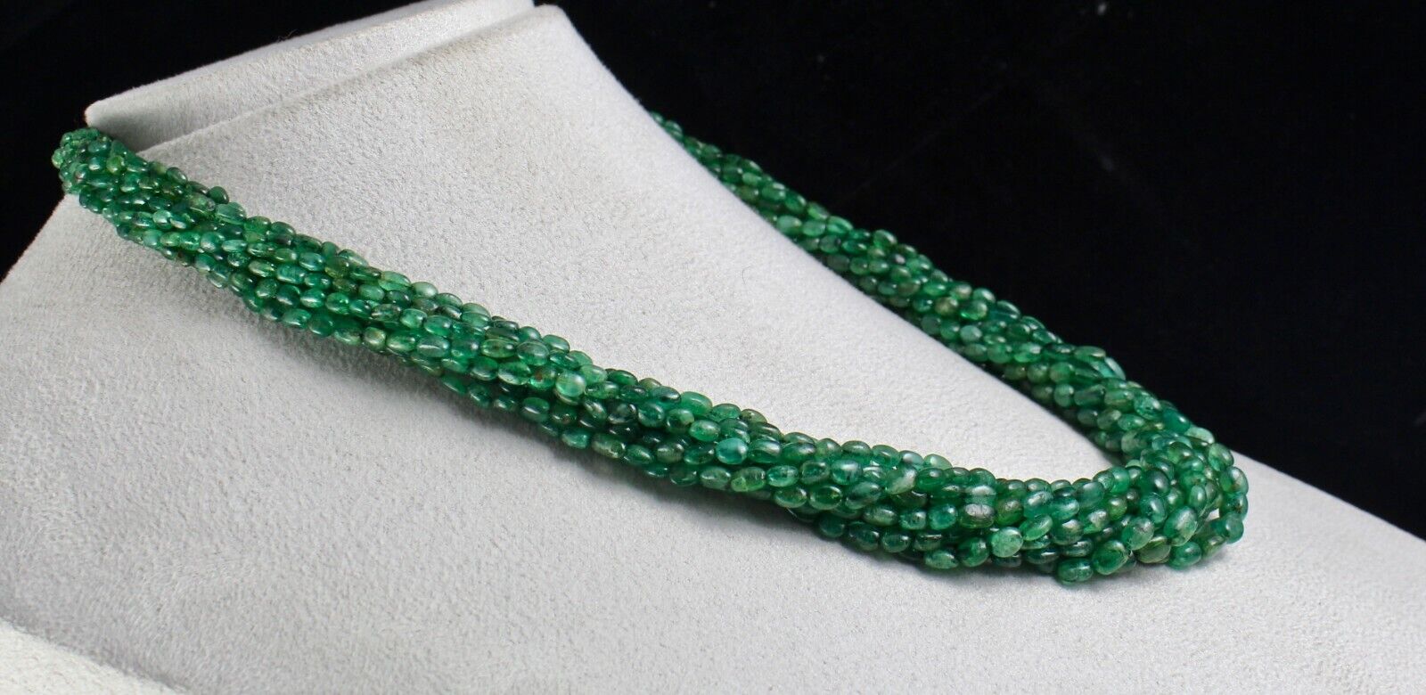 ANTIQUE OLD NATURAL EMERALD BEADS CABOCHON 11 LINE 442 CARATS PRECIOUS NECKLACE