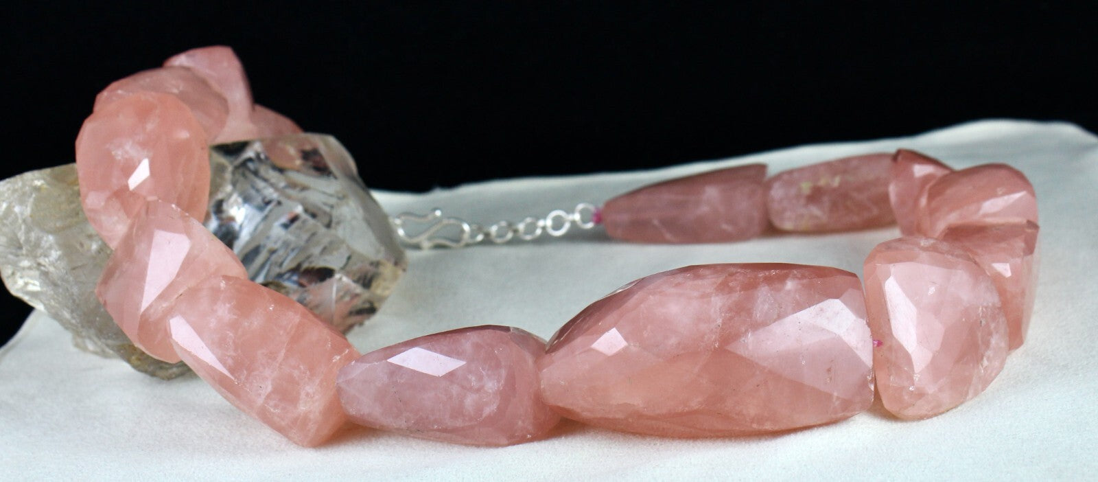 Certified Natural Rose Quartz Faceted Beads 3523 Ct Sterling Silver Necklace
