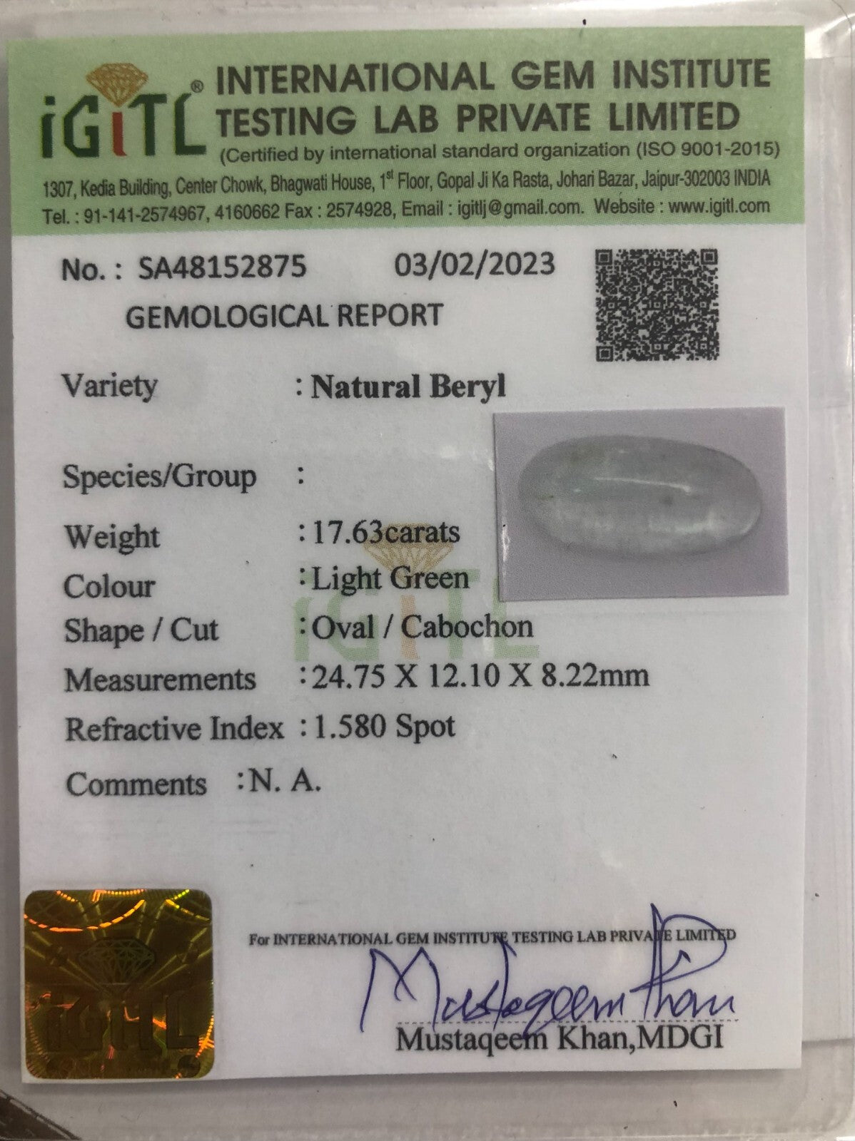 Certified Natural Colombian Beryl Emerald 17.63 Ct Oval Cabochon Ring Pendant