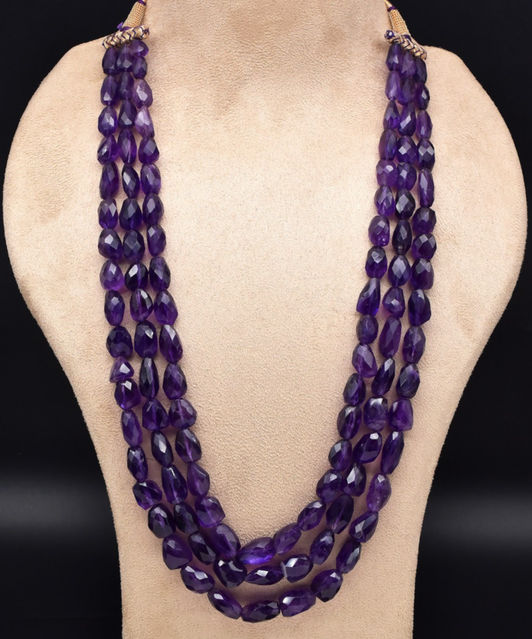Natural Amethyst Faceted Tumble Beaded Necklace 3L 774 Ct Purple Gemstone String