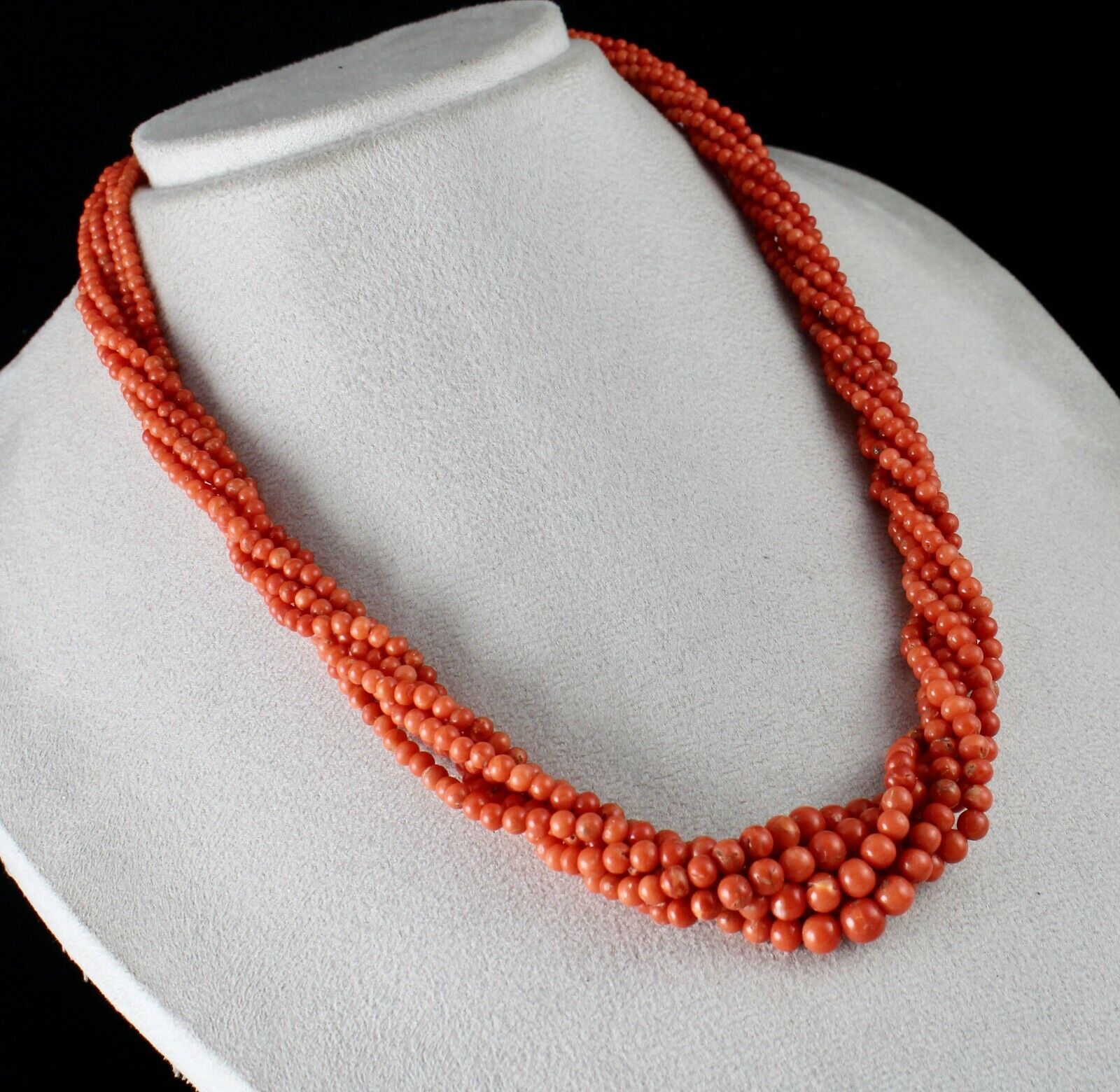 NATURAL ITALIAN CORAL BEADS 6 MM ROUND 6 LINE 360 CARAT GEMSTONE SILVER NECKLACE