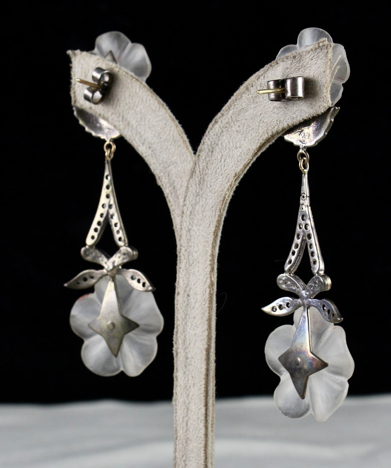 Natural Rock Crystal Quartz 114.7ct Natural Diamond 18k Gold 925 Silver Earrings