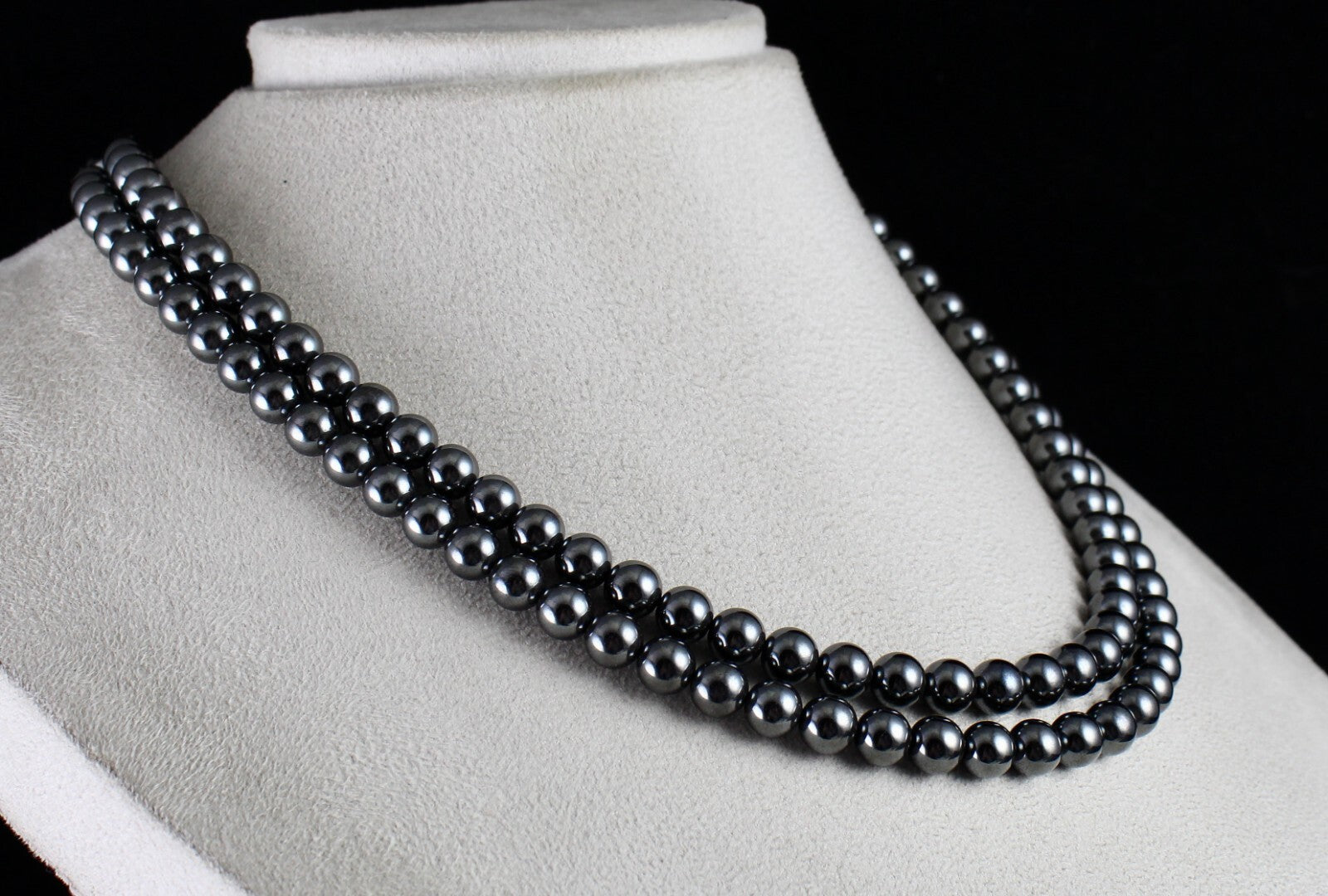 Hematite Beads Necklace 703 Ct Round Black Sparkling Natural Gemstone Fashion