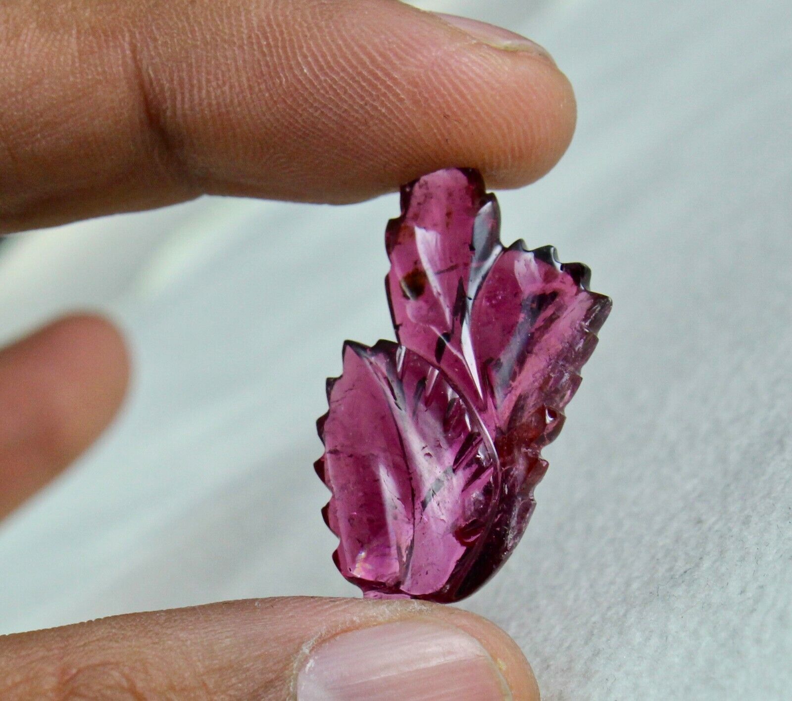 Natural Pink Tourmaline Carved Leaf 19.49 Ct Gemstone For Pendant Ring