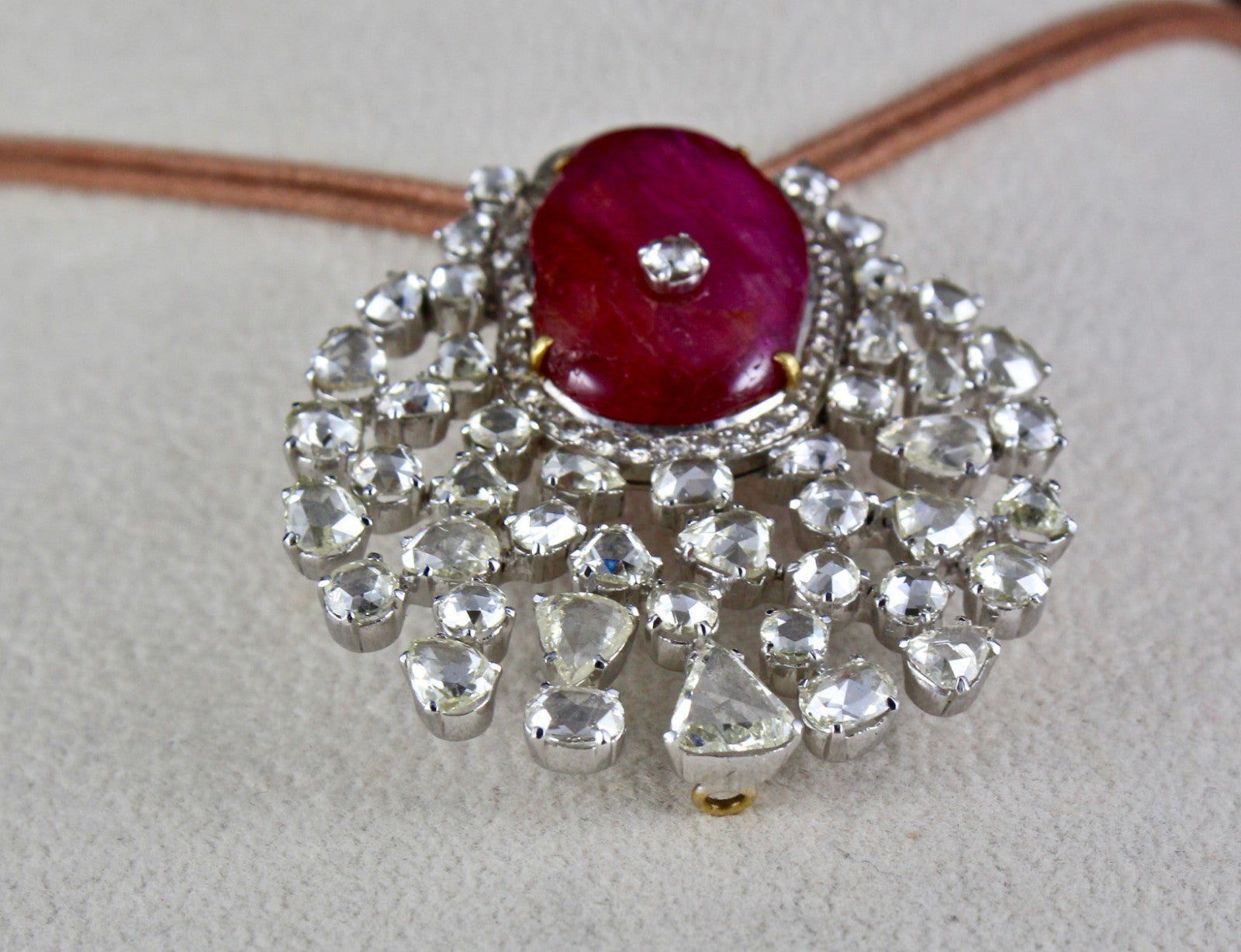 Certified Burma Ruby 10ct Natural Diamond 18k Gold Pendant Brooch