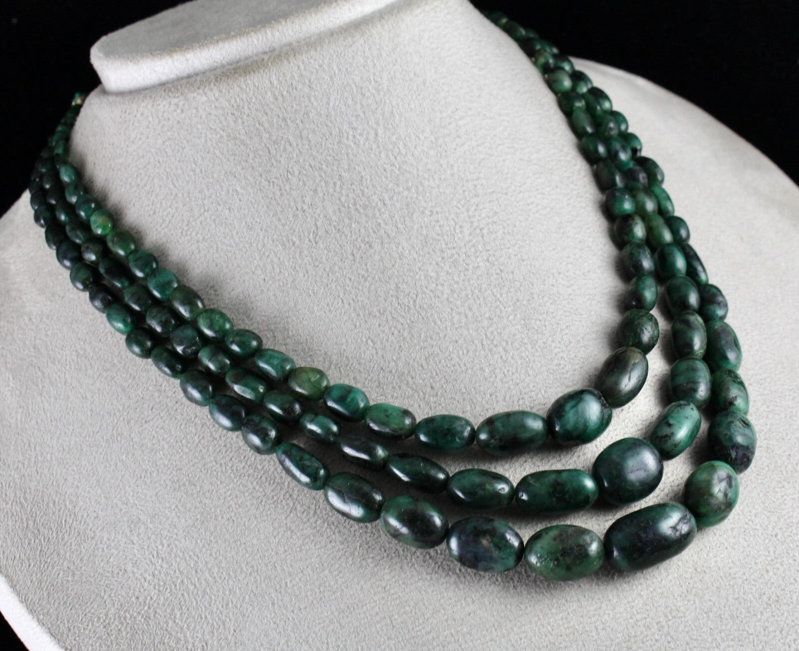 Certified Antique Vintage Natural Emerald Beads Necklace 3 L 475 Ct Cabochon