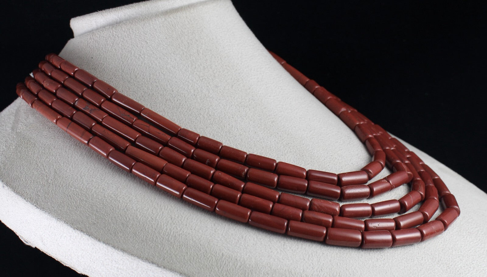 Natural Red Jasper 950 Ct Carved Melon Beads 5 Line Fashion Necklace