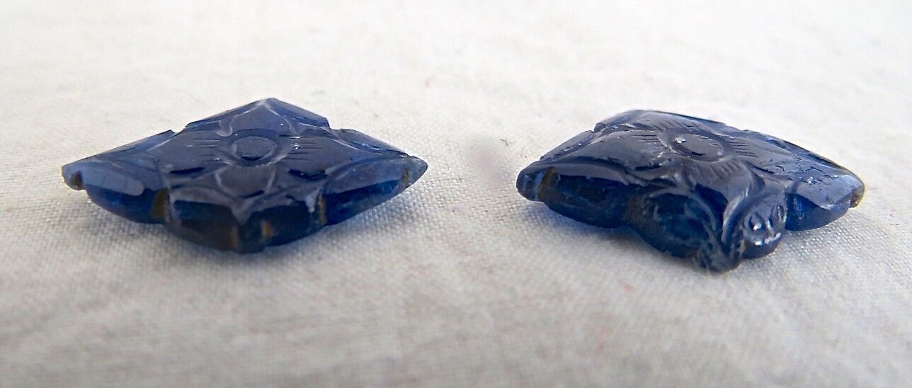 12X18MM NATURAL BURMESE BLUE SAPPHIRE CARVED FLOWER 10.74 CARAT GEMSTONE EARRING