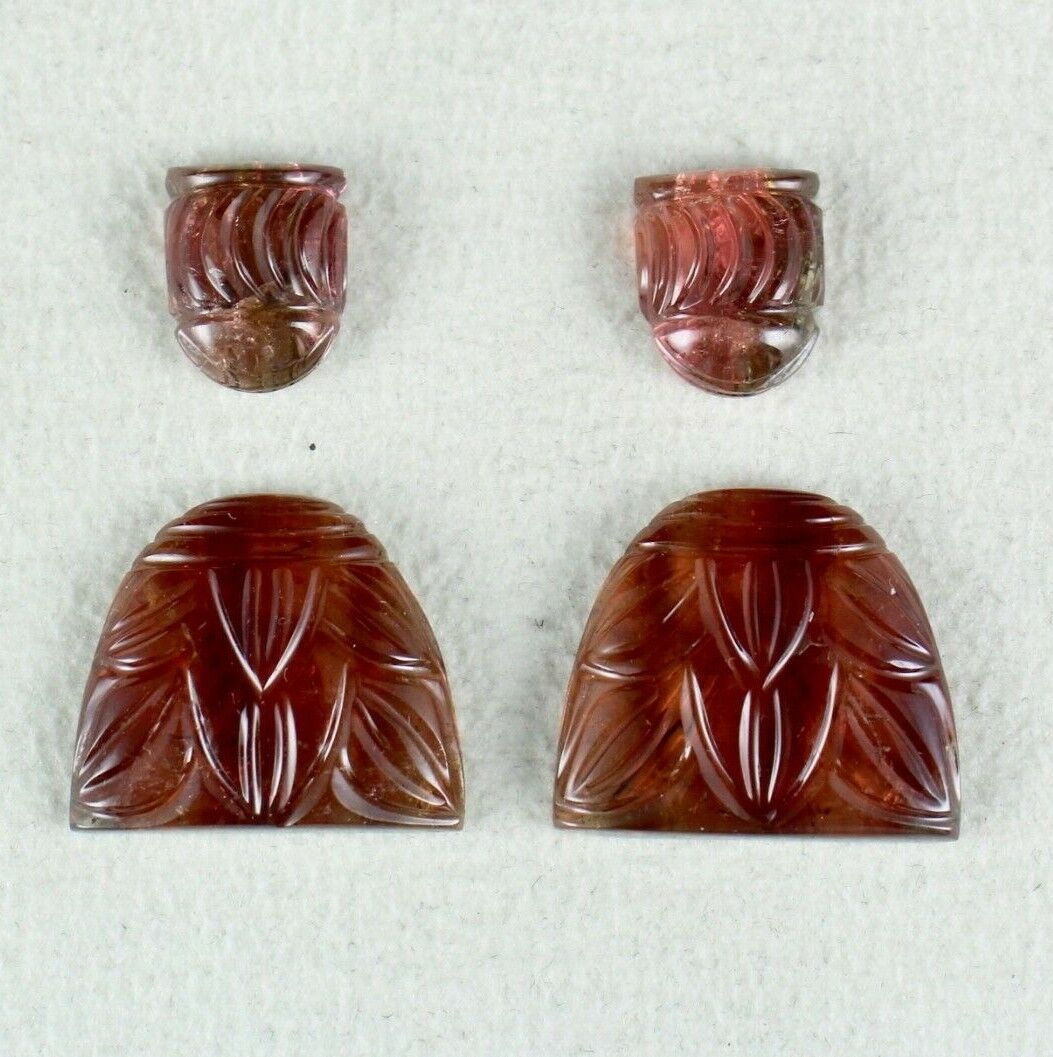 RARE COLOUR NATURAL TOURMALINE CARVED 4 PCS 59.66 CARATS GEMSTONE FOR EARRING