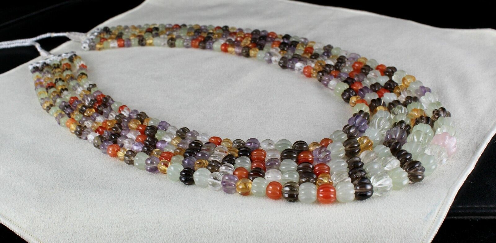 Old Multi Natural Semi Precious Beads Carved Melon 5 L 1048 Cts Stone Necklace