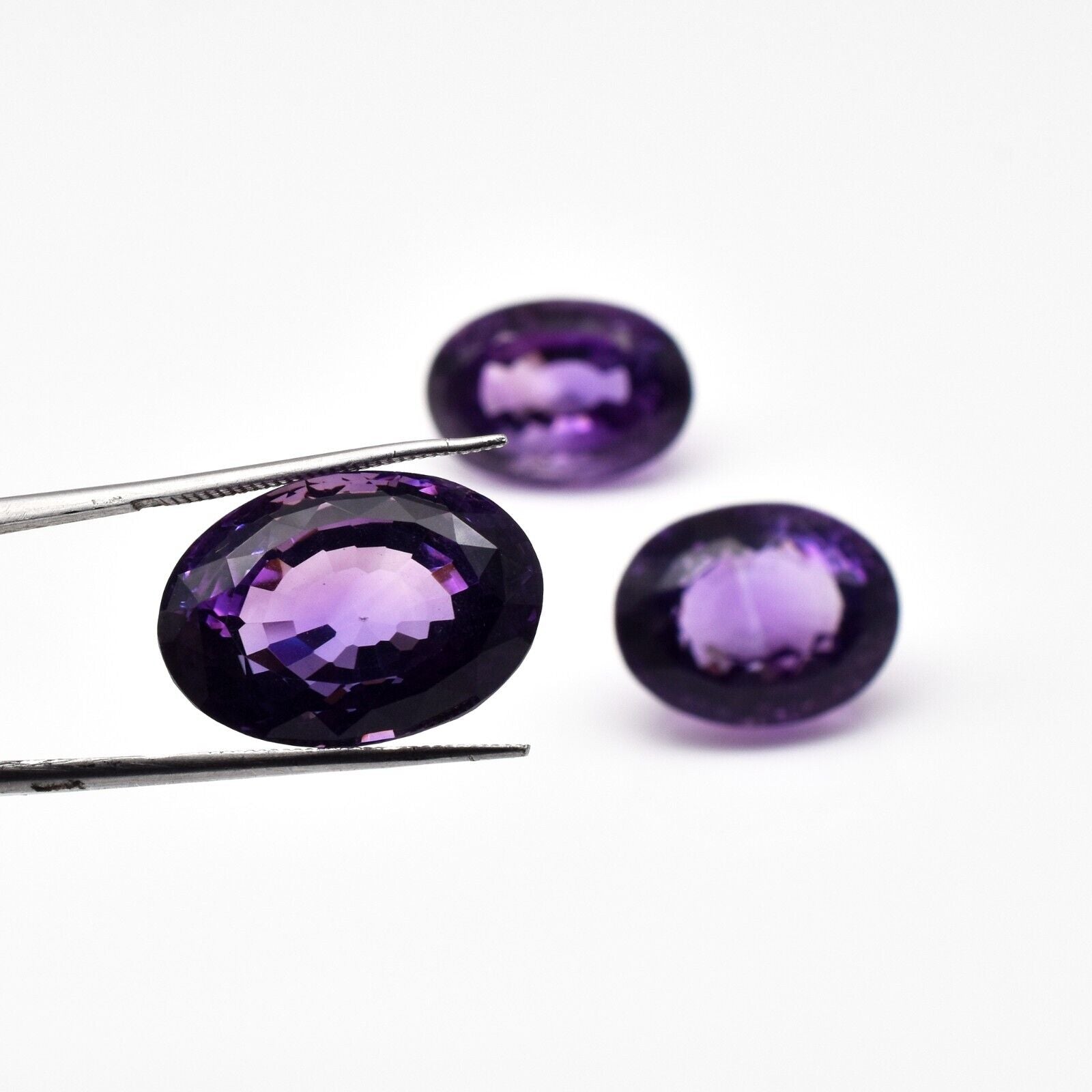 Natural Amethyst Oval Cut 3 Pc 84.50 Ct Loose Gemstone Earring Pendant Designing