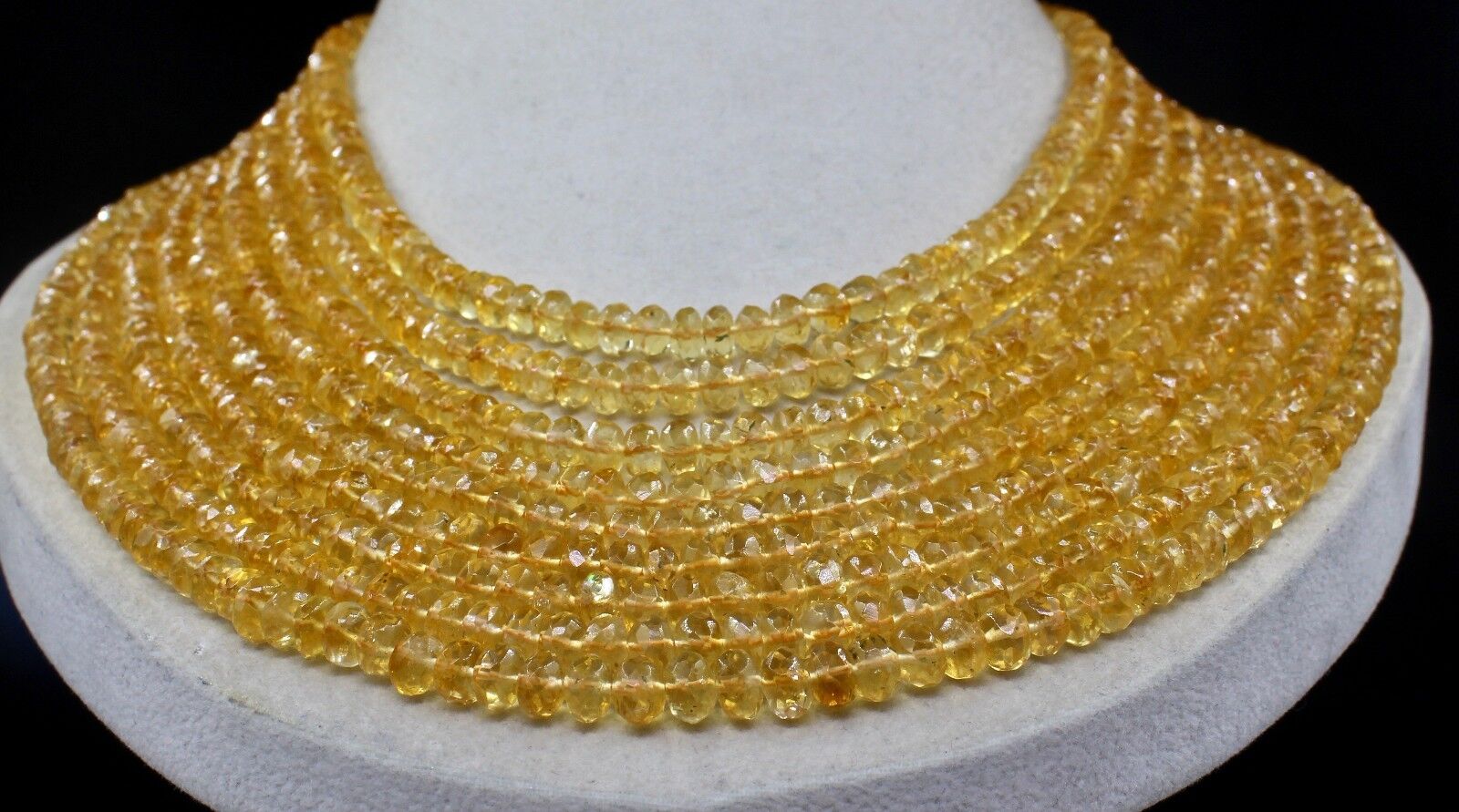 Fine Natural Yellow Citrine Beads Faceted Round 9 L 920 Ct Gemstone Necklace