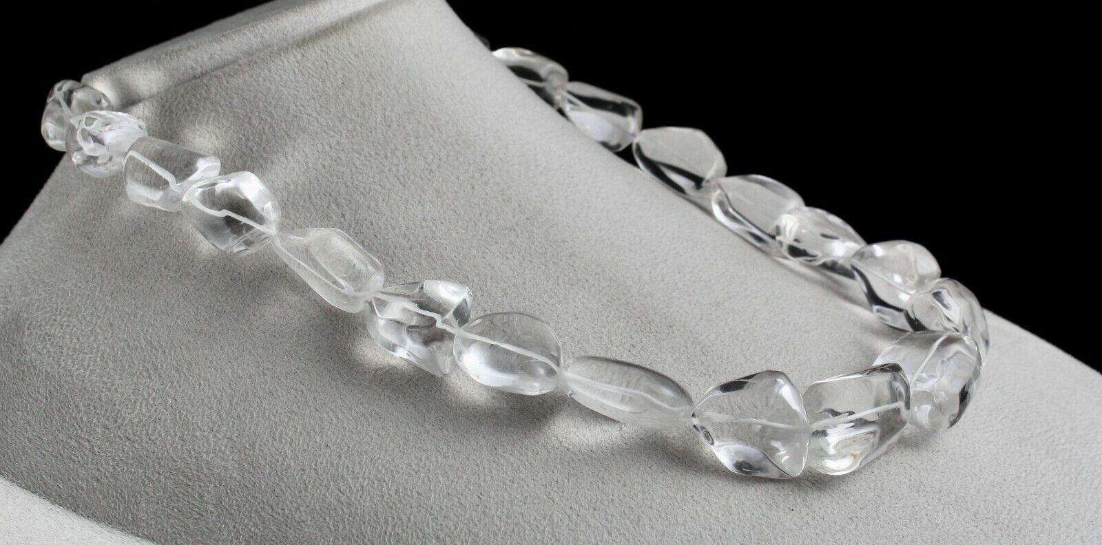 NATURAL ROCK CRYSTAL QUARTZ BEADS CABOCHON 1 LINE 920 CARATS GEMSTONE NECKLACE