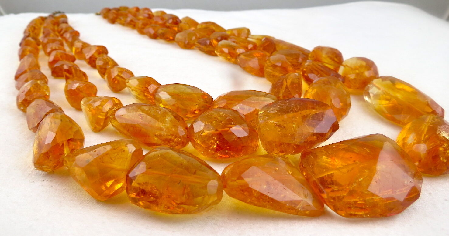 Natural Citrine Faceted Beads Tumble 3 L 1720 Ct Golden Gemstone Silver Necklace