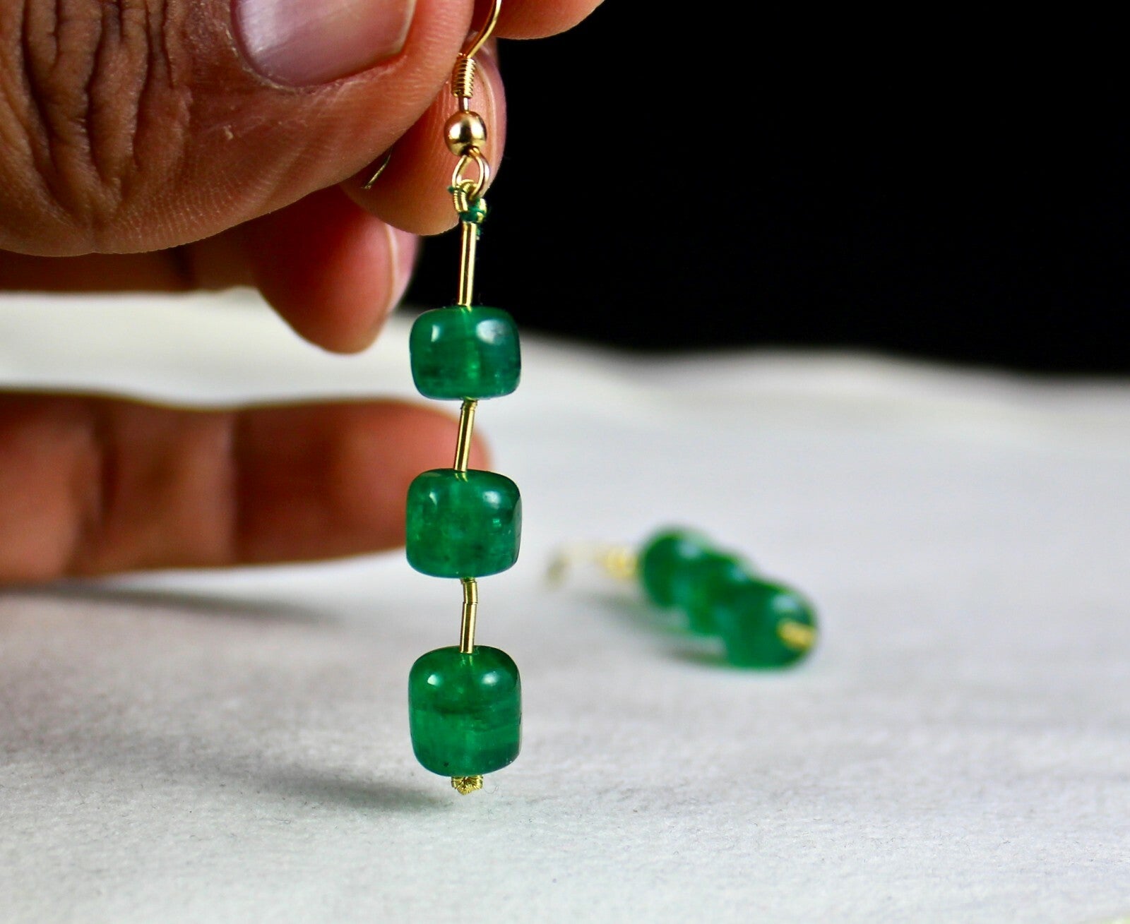 Certified Natural Zambia Emerald Beads 31.80 Ct 6 Pc Gemstone Earrings Top Green