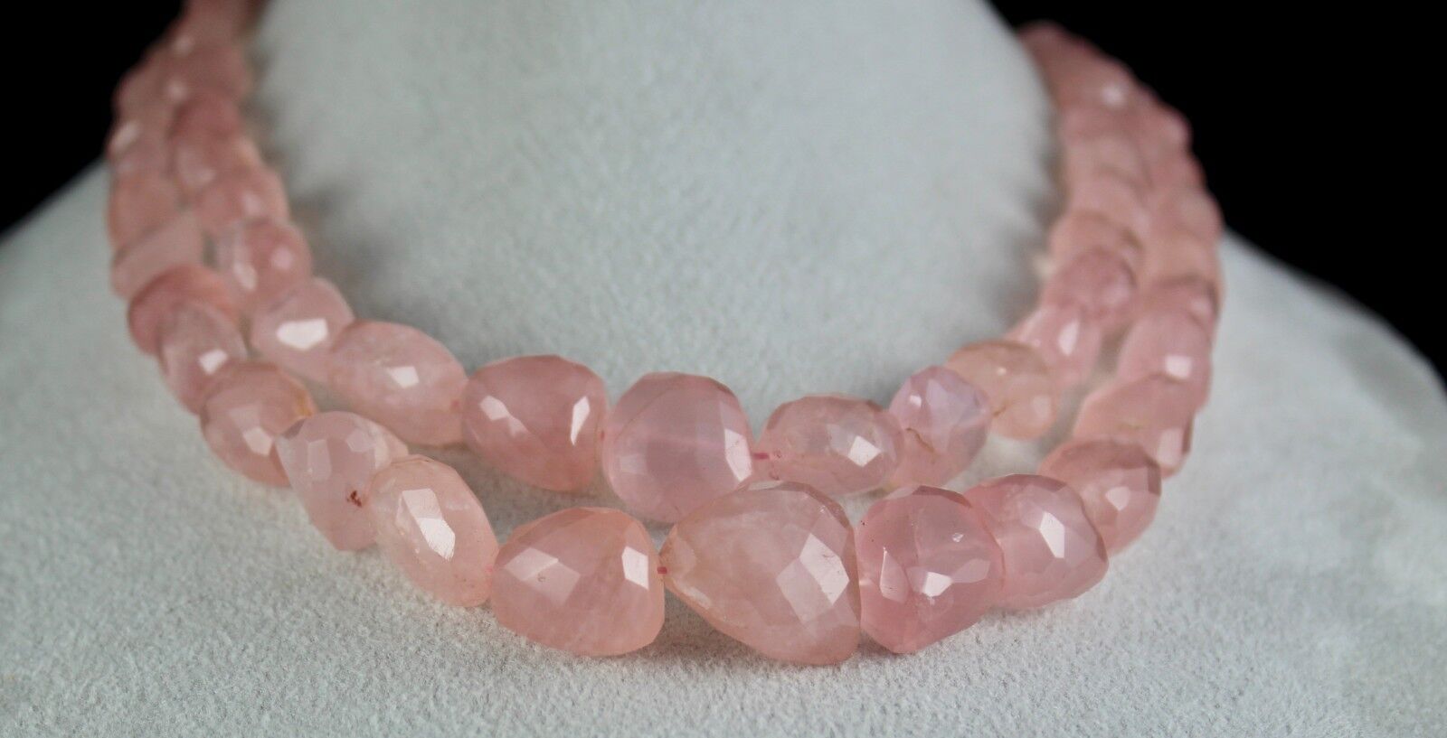 NATURAL ROSE QUARTZ TUMBLE CABOCHON 2 LINE 889 CTS BEADS GEMSTONE NECKLACE