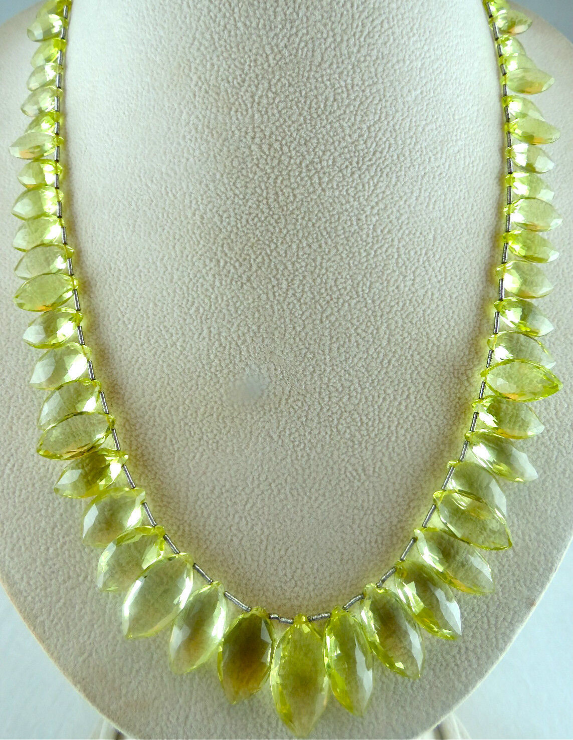 NATURAL LEMON QUARTZ BEADS FACETED TEAR DROPS 272 CTS GEMSTONE SILVER NECKLACE